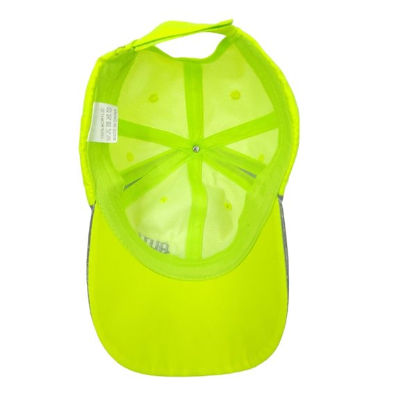 Auto Alley Neon Green Yellow Gray Trim Strapback Cap Trucker Reflective Hat - Picture 5 of 14